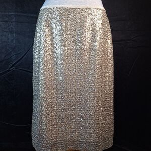CHICOS US-Size 8 Gold Formal Sequin Skirt on Mesh Lined Maximalist Evening Skirt
